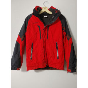 Boys Columbia 2 pc Waterproof Shell, Fleece Liner Jacket Size 14 Red and Black